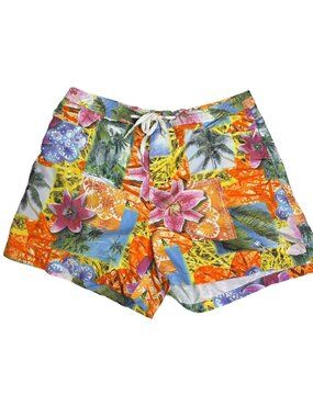 Vintage Y2K Body Glove Swim Board Shorts XL Tropical Floral Pockets Hook Loop